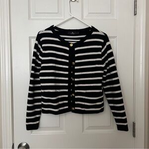 Black and White Striped Button-Front Cardigan Sweater